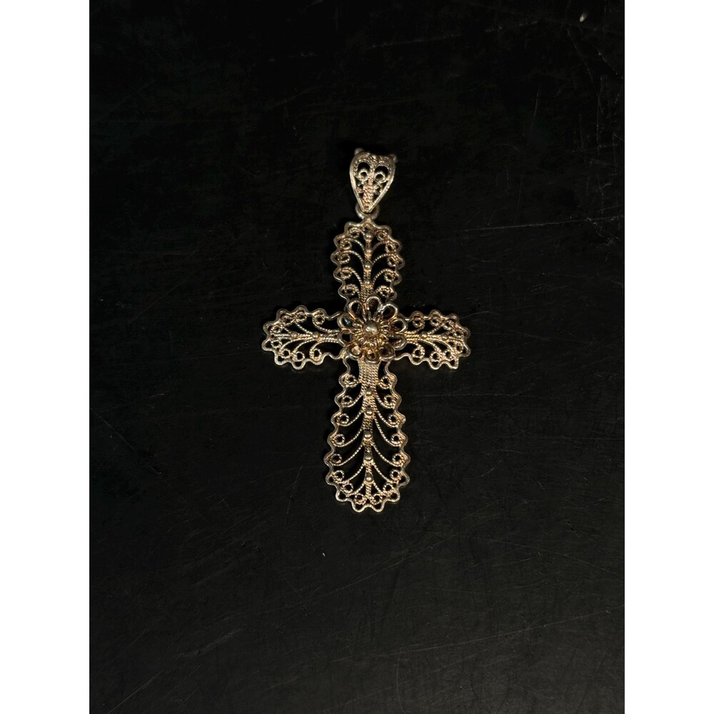 Turkish Sterling Silver Filigree Cross Pendant 925 Large Ornate Cross